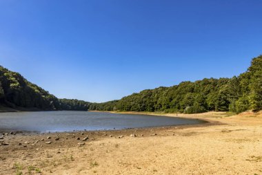 Sariyer, İstanbul, 13 Ağustos 2019. Belgrad Ormanı 'ndaki ağaçlar arasında gölet. Yaz mevsiminde doğal afet..