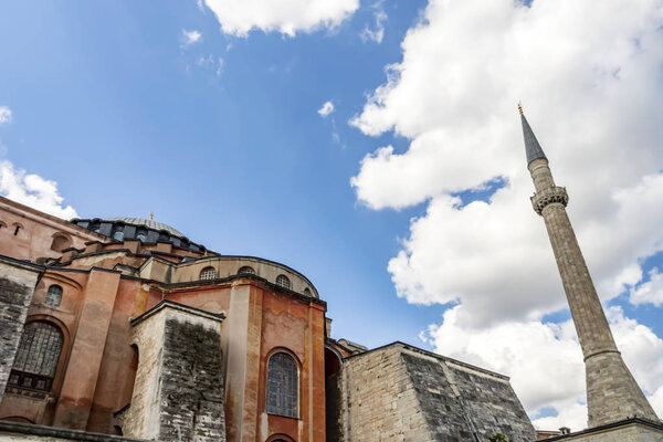 sultanahmet, istanbul, turkey-august 18.08.2019.exterior view from historical hagia sophia museum in istanbul in summer season
.