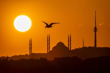 İstanbul 'da gündoğumu ve cami silueti