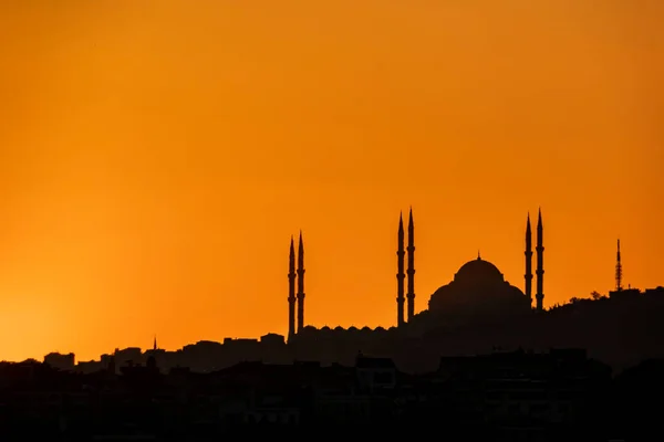 Sonnenaufgang Und Moschee Silhouette Istanbul — Stockvektor