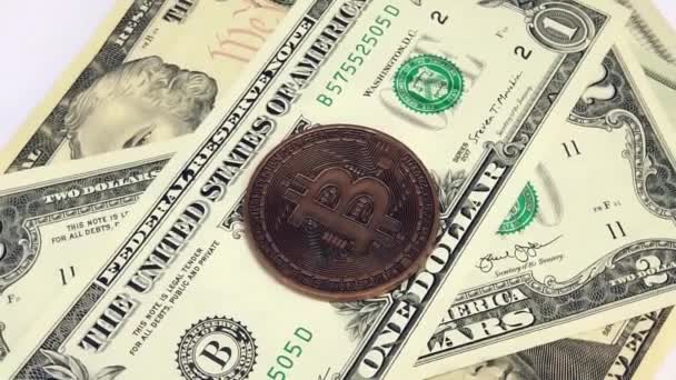 Dollari Usa Bitcoin Sulla Piattaforma Rotante — Video Stock