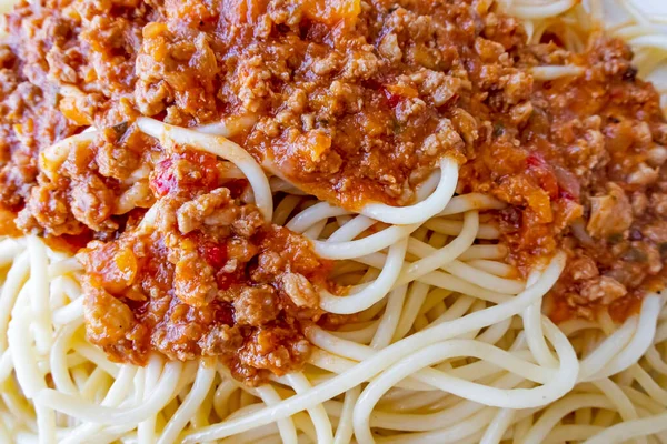 Spaghetti Tomato Sauce White Plate — Stock Photo, Image