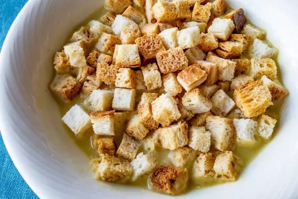 Pronto Para Comer Sopa Turca Tradicional Com Pão Crocante — Fotografia de Stock