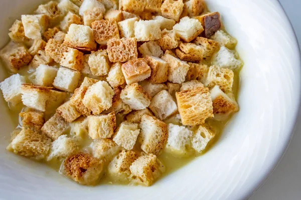 Pronto Para Comer Sopa Turca Tradicional Com Pão Crocante — Fotografia de Stock