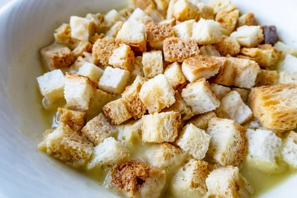 Pronto Para Comer Sopa Turca Tradicional Com Pão Crocante — Fotografia de Stock