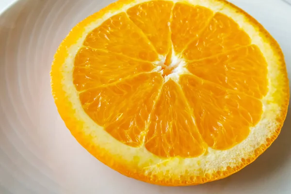 slices of orange on white plate background