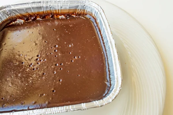 Choklad Pudding Aluminium Skål Restaurang — Stockfoto