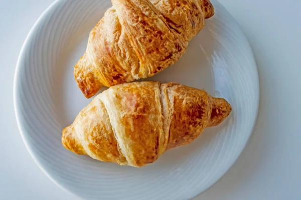 France National Food Croissant White Plate — Stock Photo, Image