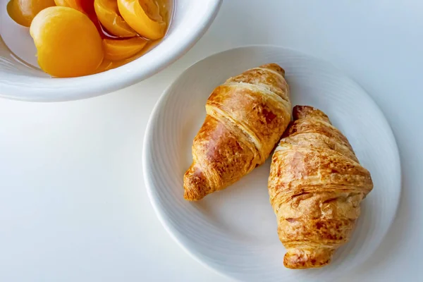 France National Food Croissant White Plate — Stock Photo, Image