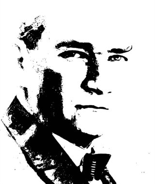 Mustafa Kemal Atatürk 'ün portresi. Türkiye Cumhuriyeti 'nin kurucusu. Siyah beyaz vektör illüstrasyonu.