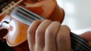 Bir müzisyen keman çalıyor, yakın plan bir keman müzik hocası.,