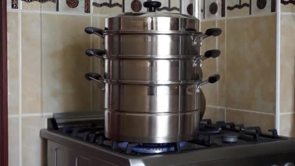 Central Asian Food Culture Uzbek Ravioli Steam Pot Cooking Uzbek — Stock Video