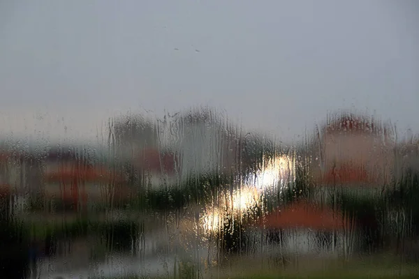 Chuva Cai Sobre Vidro Devido Chuva Precipitação Chuva Varanda — Fotografia de Stock