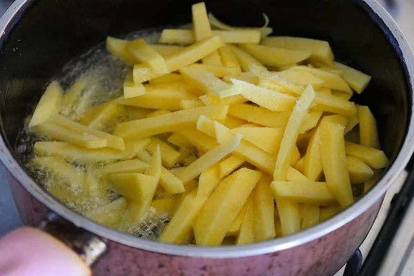 Skivad Potatis Stekt Pannan Pommes Frites Till Frukost Morgonen — Stockfoto