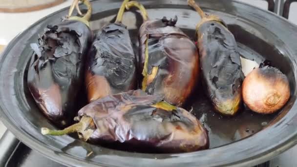 Roasted Eggplants Stove Roasted Eggplants — Stock Video