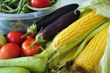 all-in-one natural garden vegetables, corn, green bean tomato, eggplant etc ... clipart