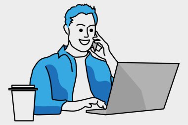 Ofiste çalışan iş adamları, minimalist tarzda vektör çizimi