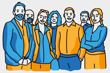 Ofiste çalışan iş adamları, minimalist tarzda vektör çizimi