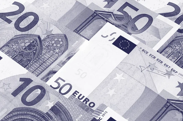 Euro Moeda Diferentes Denominações Duotone Fundo Abstrato — Fotografia de Stock