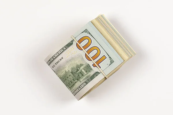 Rolo Nota 100 Dólares Isolado Fundo Branco — Fotografia de Stock