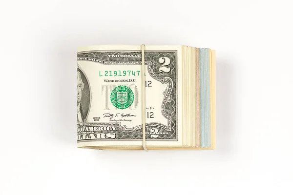 Pilha Eua Dólares Isolados Fundo Branco — Fotografia de Stock