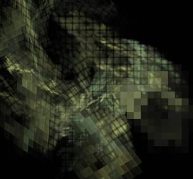 Siyah bir arka plan üzerinde bulanık piksel fractal kamuflaj