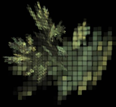 Siyah bir arka plan üzerinde bulanık piksel fractal kamuflaj