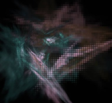 Piksel yeşil pembe fraktal siyah bir zemin üzerine