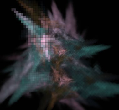 Piksel yeşil pembe fraktal siyah bir zemin üzerine