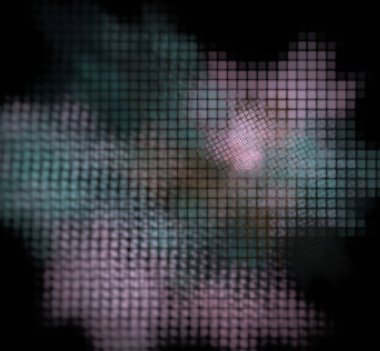 Piksel yeşil pembe fraktal siyah bir zemin üzerine