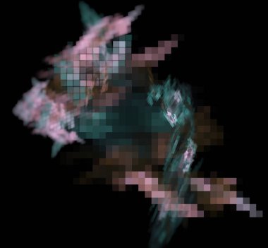 Piksel yeşil pembe fraktal siyah bir zemin üzerine