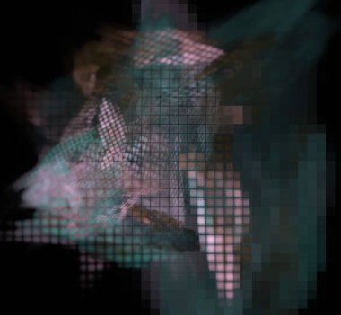 Piksel yeşil pembe fraktal siyah bir zemin üzerine