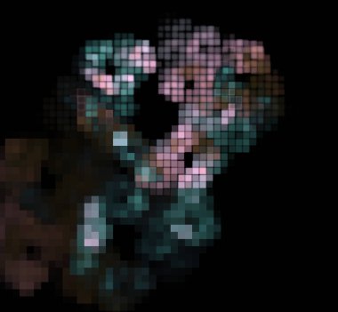 Piksel yeşil pembe fraktal siyah bir zemin üzerine