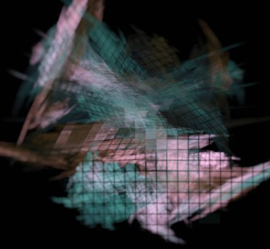 Piksel yeşil pembe fraktal siyah bir zemin üzerine