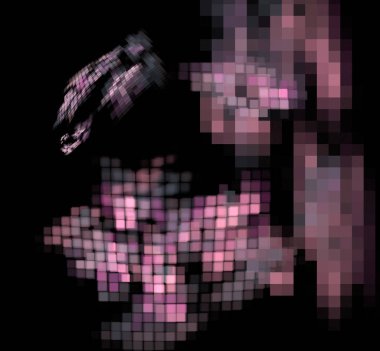 Pembe gri piksel fraktal siyah bir zemin üzerine