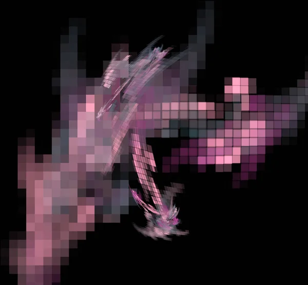 Roze Grijze Pixel Fractal Een Zwarte Achtergrond — Stockfoto