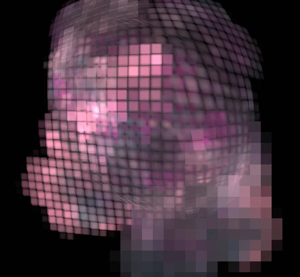 Σφαίρα Fractal Ροζ Γκρι Pixel Μαύρο Φόντο — Φωτογραφία Αρχείου