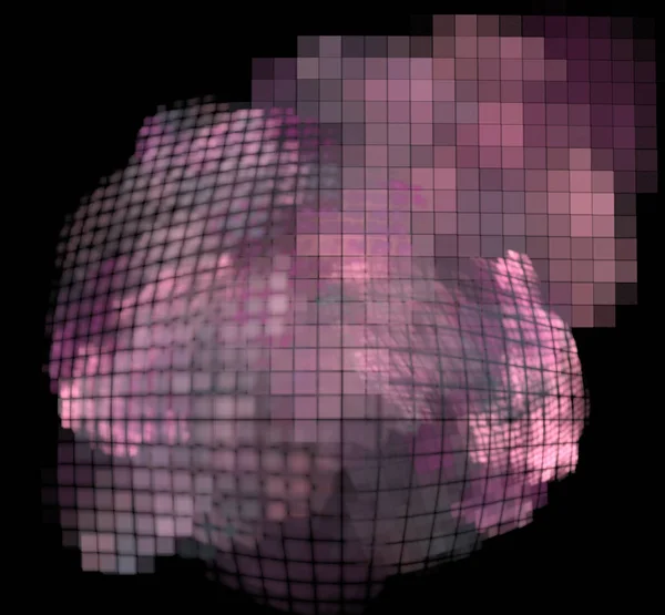 Fraktální Růžová Šedá Pixel Černém Pozadí — Stock fotografie