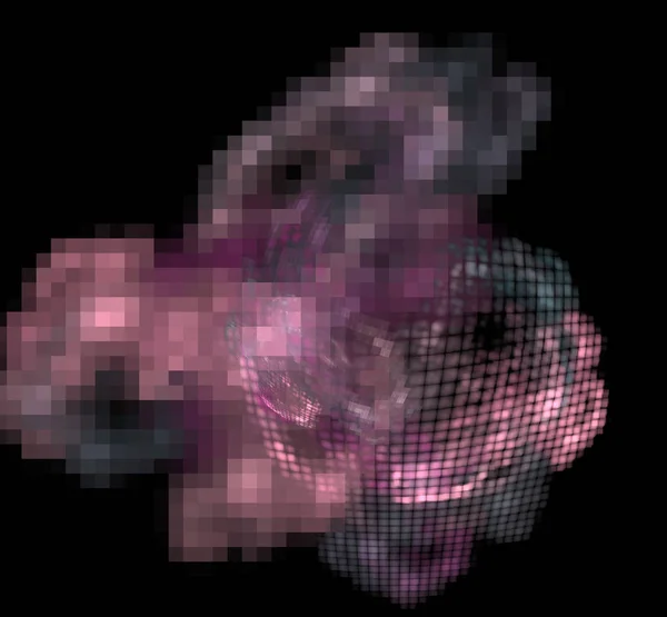 Pembe Gri Piksel Fraktal Siyah Bir Arka Plan Üzerinde Küre — Stok fotoğraf