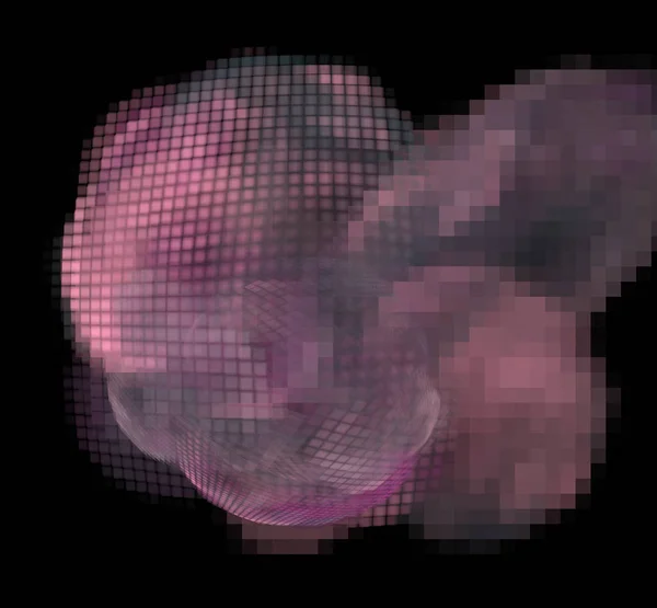 Fraktální Koule Růžová Šedá Pixel Černém Pozadí — Stock fotografie