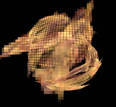 Soyut renkli portakal ve altın piksel küre siyah arka plan üzerinde. Fantezi fraktal doku. Dijital sanat. 3D render. Bilgisayar genenerated görüntü