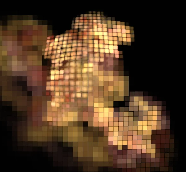 Abstraktní Barevné Oranžové Zlaté Pixel Fraktální Černém Pozadí Fantazie Fraktální — Stock fotografie