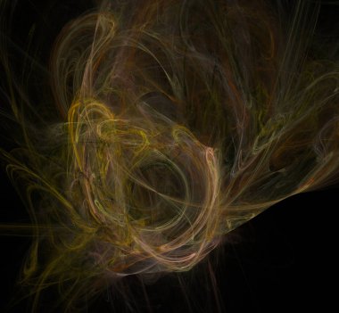 Soyut renkli sarı altın fraktal siyah arka plan üzerine. Fantezi fraktal doku. Dijital sanat. 3D render. Oluşturulan bilgisayar görüntü