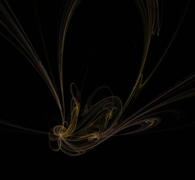 Soyut renkli sarı altın fraktal siyah arka plan üzerine. Fantezi fraktal doku. Dijital sanat. 3D render. Oluşturulan bilgisayar görüntü