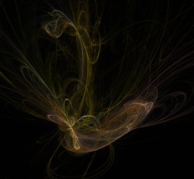 Soyut renkli sarı altın fraktal siyah arka plan üzerine. Fantezi fraktal doku. Dijital sanat. 3D render. Oluşturulan bilgisayar görüntü