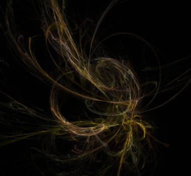 Soyut renkli sarı altın fraktal siyah arka plan üzerine. Fantezi fraktal doku. Dijital sanat. 3D render. Oluşturulan bilgisayar görüntü