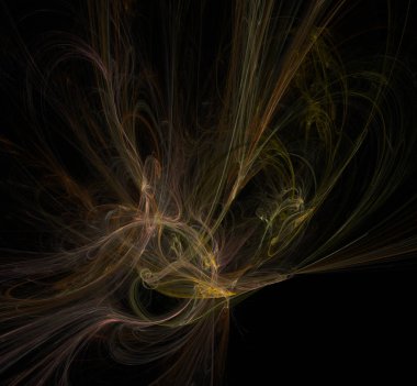 Soyut renkli sarı altın fraktal siyah arka plan üzerine. Fantezi fraktal doku. Dijital sanat. 3D render. Oluşturulan bilgisayar görüntü