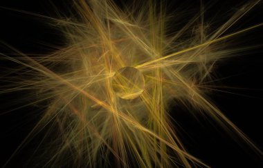 Siyah bir zemin üzerine sarı fraktal doku soyut. Fantezi fraktal doku. Dijital sanat. 3D render. Oluşturulan bilgisayar görüntü