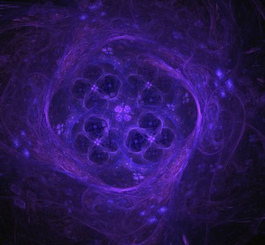 Mor fraktal daire küre. Fantezi fraktal doku. Dijital sanat. 3D render. Oluşturulan bilgisayar görüntü