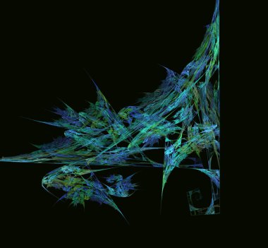 Siyah zemin üzerine yeşil mavi Soyut Fraktal doku. Fantezi fraktal doku. Dijital sanat. 3D render. Oluşturulan bilgisayar görüntü